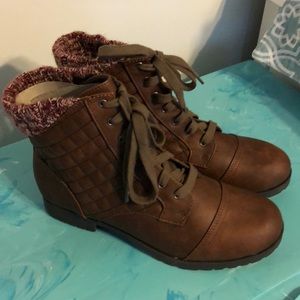 Brown Sweater-Cuffed Booties